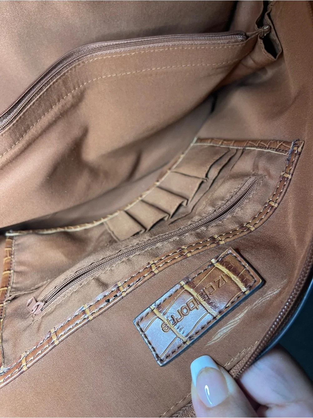 Liz Claiborne Cognac Croc-Embossed Tote with Dual Zip Pockets